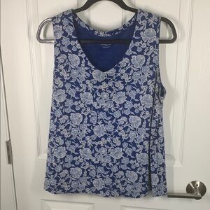 J Jill pima rounded v-neck tank size XL blue floral print